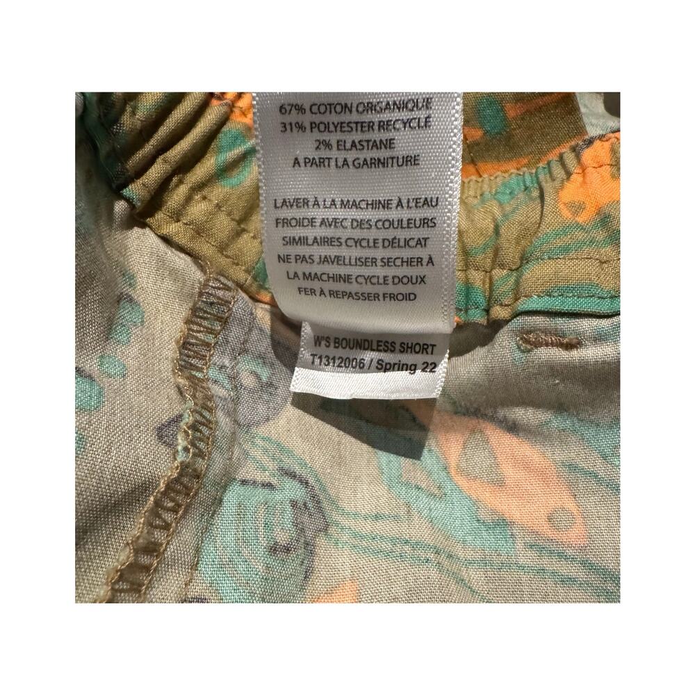 Toad&Co Women's Tan Shorts with Green and Orange Ocean Print - Picture 7 of 8